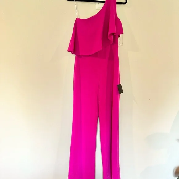 Lulu's Pink One-Shoulder Ruffle Jumpsuit - Picture 2 of 6